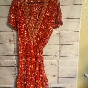Zessica- Red Floral Wrap Dress size XL
